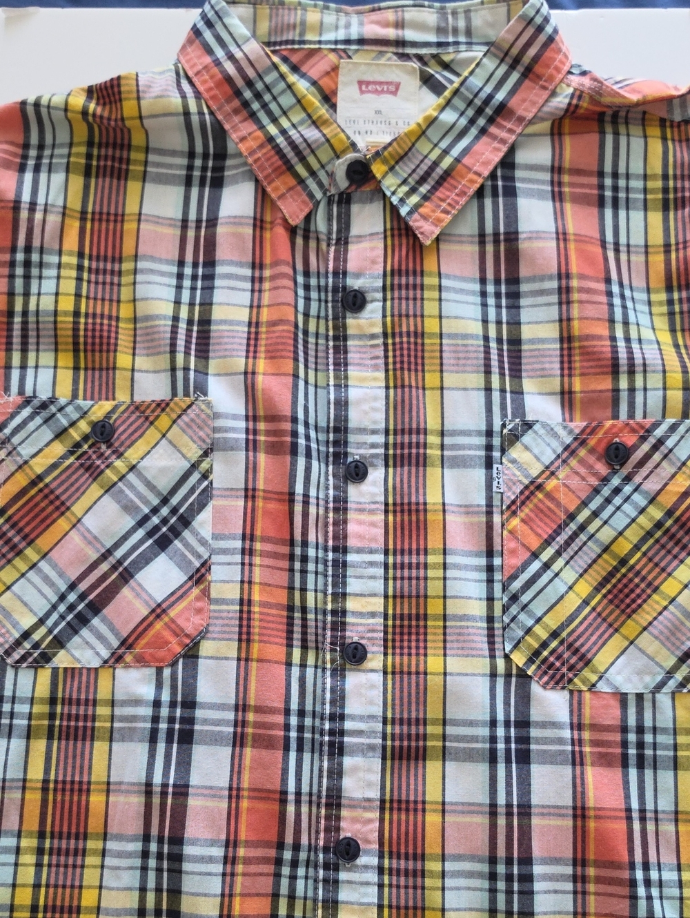 Levi's Men's Yellow, Orange & Black Plaid Button-Down Short Sleeve Shirt